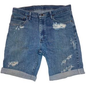 Wrangler 33 Waist Custom Distressed Cutoff Jean Shorts